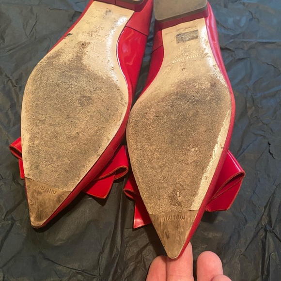 Miu Miu Red patent leather bow flats 38.5 - Picture 2 of 6